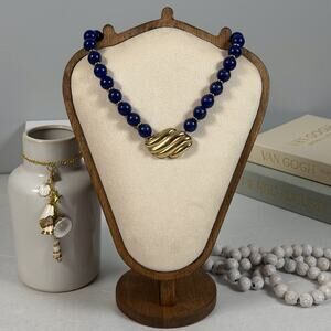 Vintage 1980s Avon Chunky Pendant Necklace 18" Royal Azure 14mm Blue Beaded